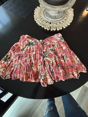Free People Pink Floral Ruffled Skort